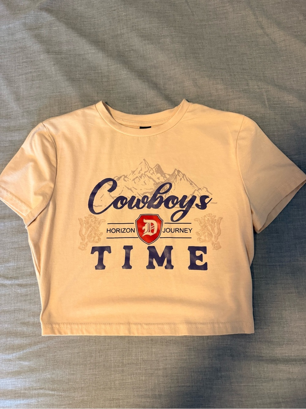 SHEIN Light Pink 'Cowboys Time' Cropped Graphic Tee